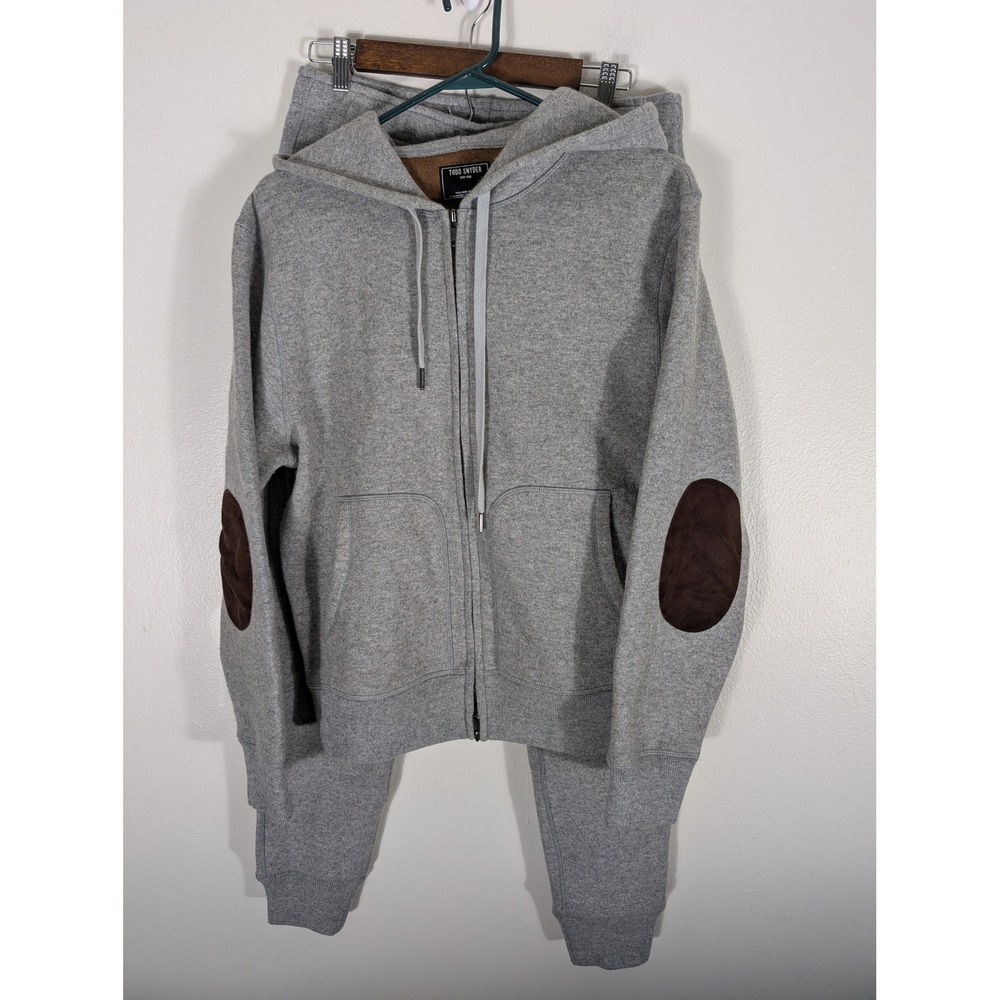 Todd Snyder Mens S Cashmere Gray Full Zip Hoodie & Joggers Elbow Patches